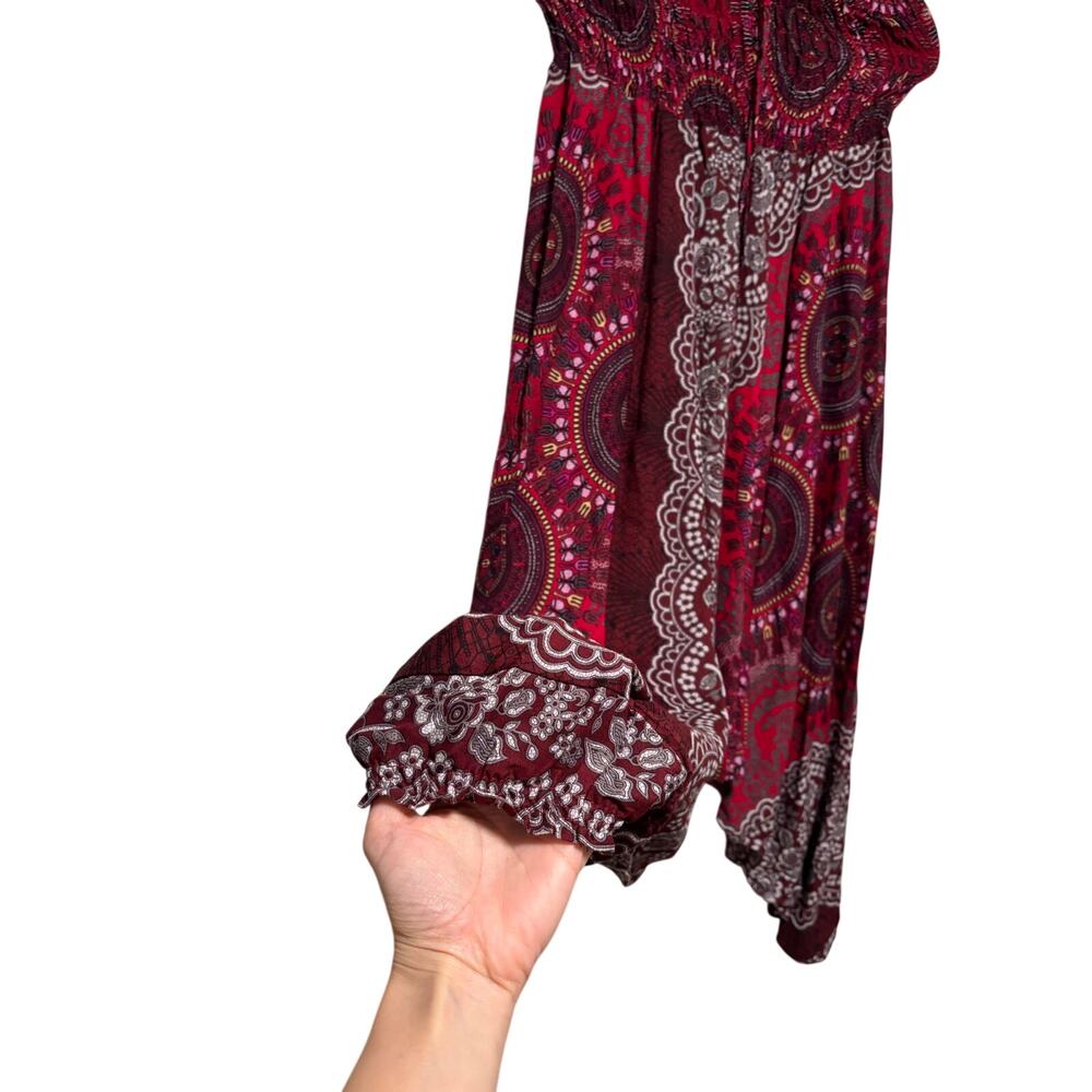 Bohemian Red Patterned Strapless Jumpsuit Small - Picture 5 of 9